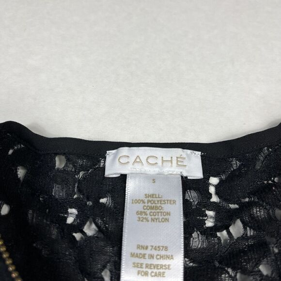 Cache 1/4 Zip Lace Blouse Black Long Sleeve Dressy Top Lightweight Shirt SMALL - Picture 4 of 9